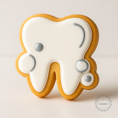 Decorated example 1 of Tooth Cookie Cutter and Stamp Set, 3 Sizes, Dental Hygiene Baking Tool for Cookies and Fondant