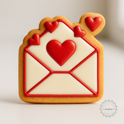 Decorated example 1 of Love Letter Cookie Shape Cutter & Stamp Set, Perfect for Fondant, 6 Pc, Heart Envelope Design