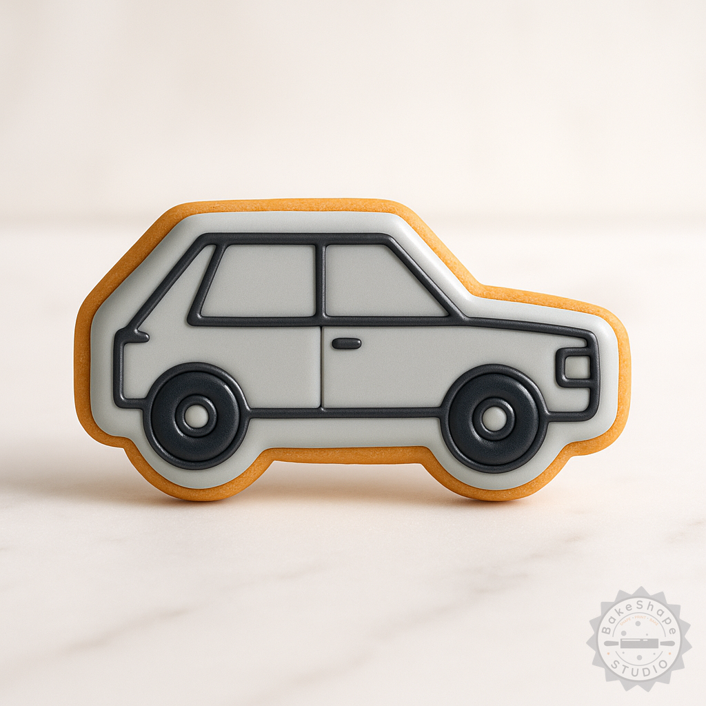Decorated example 1 of Car Shape Cutter and Stamp Set, Perfect for Cookies and Fondant, S/M/L Sizes, 6 Pieces
