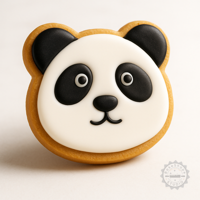 Decorated example 1 of Panda Cookie Fondant Cutter Set, Wildlife Bear, 6-Piece, S/M/L Sizes