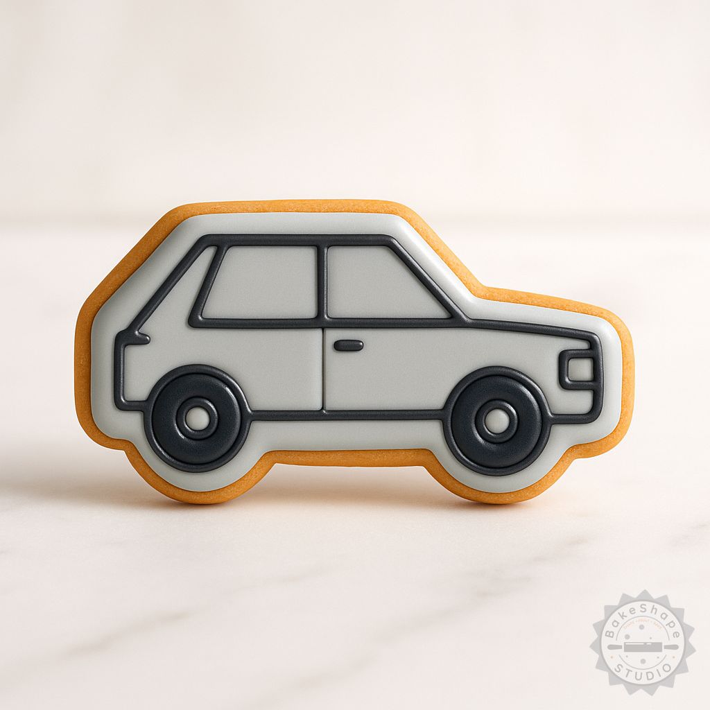 Car shape cookie cutter and stamp STL set for 3D printing in small, medium, and large sizes