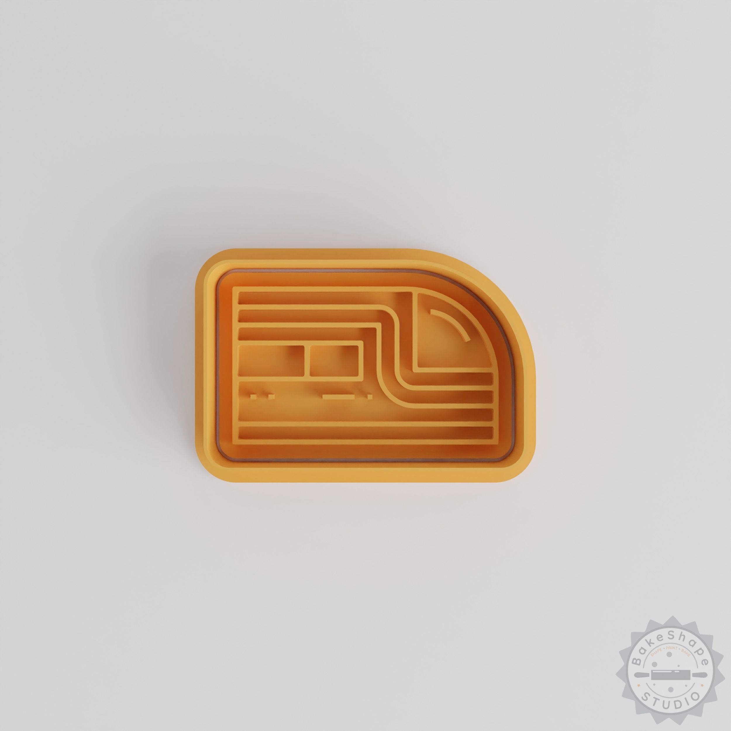 Train cookie cutter and stamp set STL for 3D printing with small, medium, and large railway shapes
