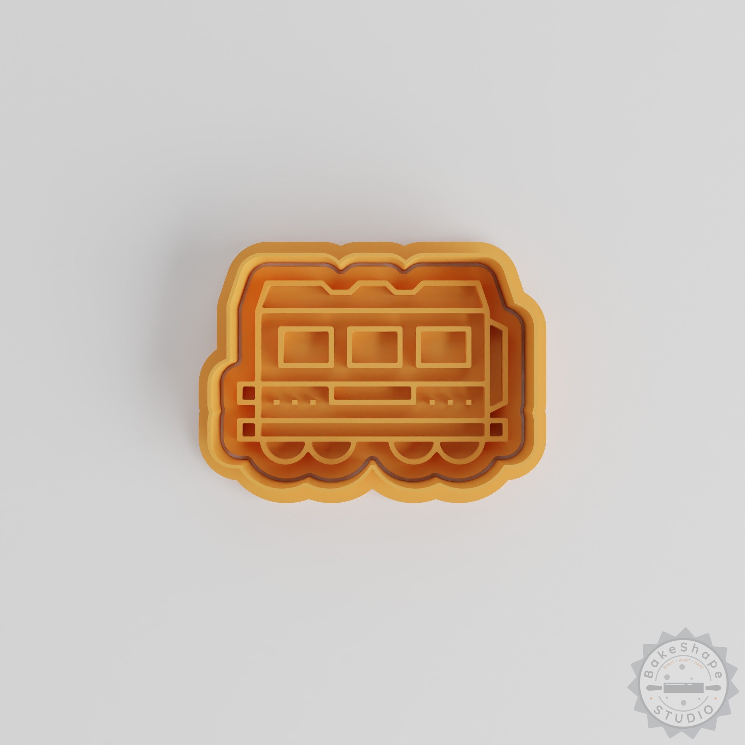 Train shape cutter and stamp set STL for 3D printing cookie and fondant baking tools in small, medium, and large sizes