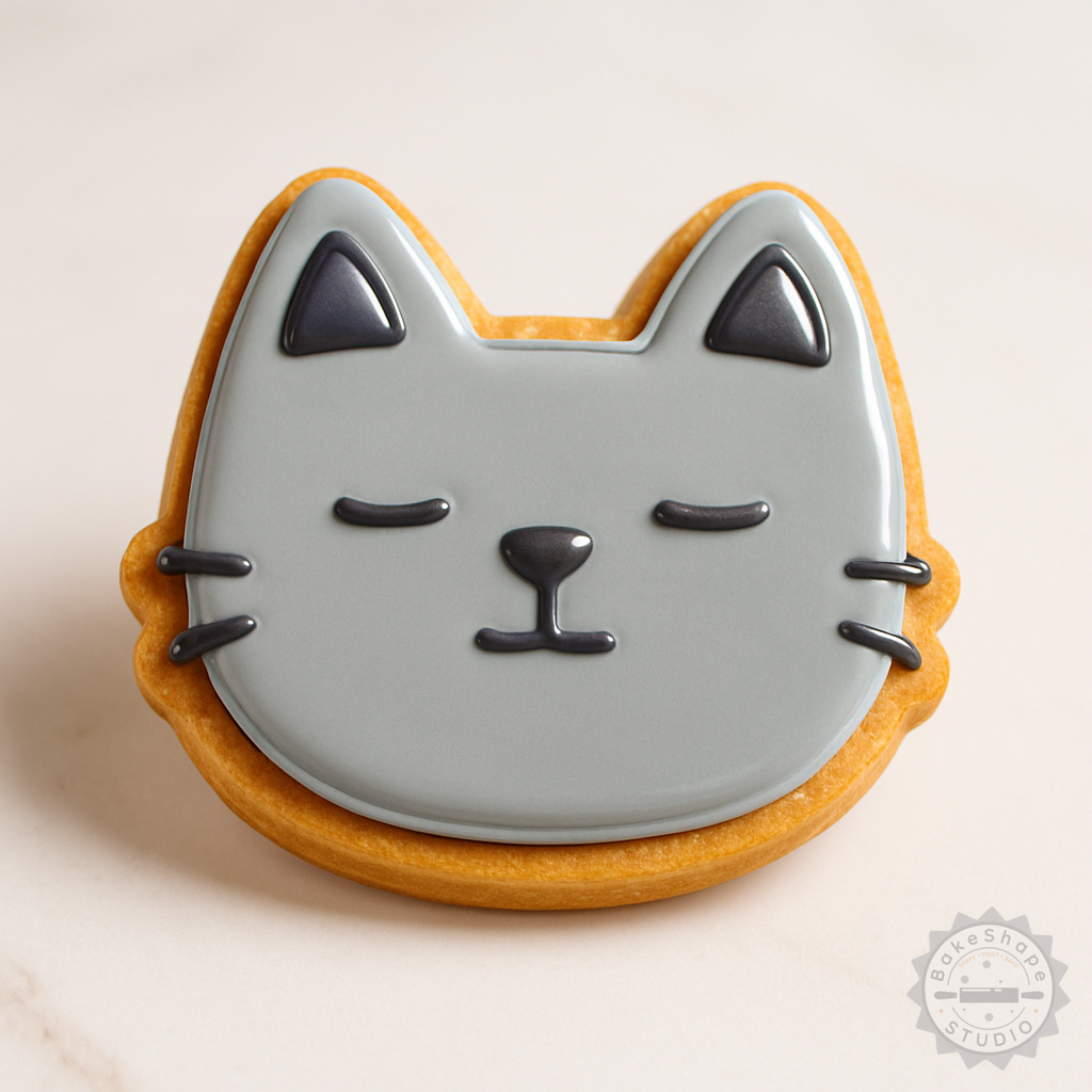 Decorated example 1 of Neutral Cookie Cutter Set, 6-Piece Shape and Stamp for Cookies and Fondant, Calm Face Designs in S/M/L Sizes