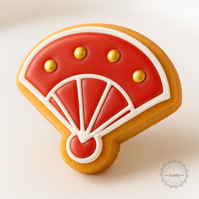 Decorated example 1 of Hand Fan Shape Cutter and Stamp, Perfect for Cookies and Fondant, Festival Breeze Asian Tradition Fan Collection