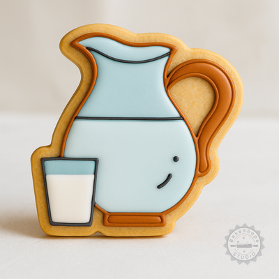 Decorated example 1 of Milk Jug with Cookie Cutter Set, 6-Piece Fondant Stamp Kit, Dairy Jug, Creamer