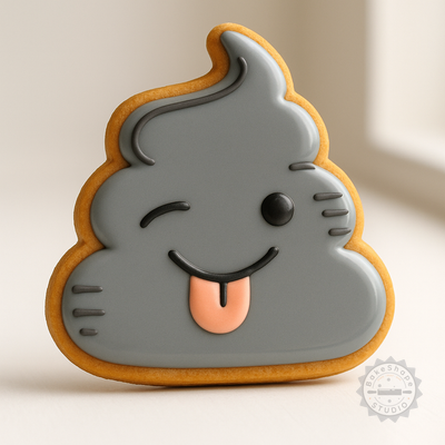 Decorated example 1 of Funny Poop Emoji Cookie Cutter & Stamp Set, 6-Piece, S/M/L Sizes, Perfect for Fondant & Cookies