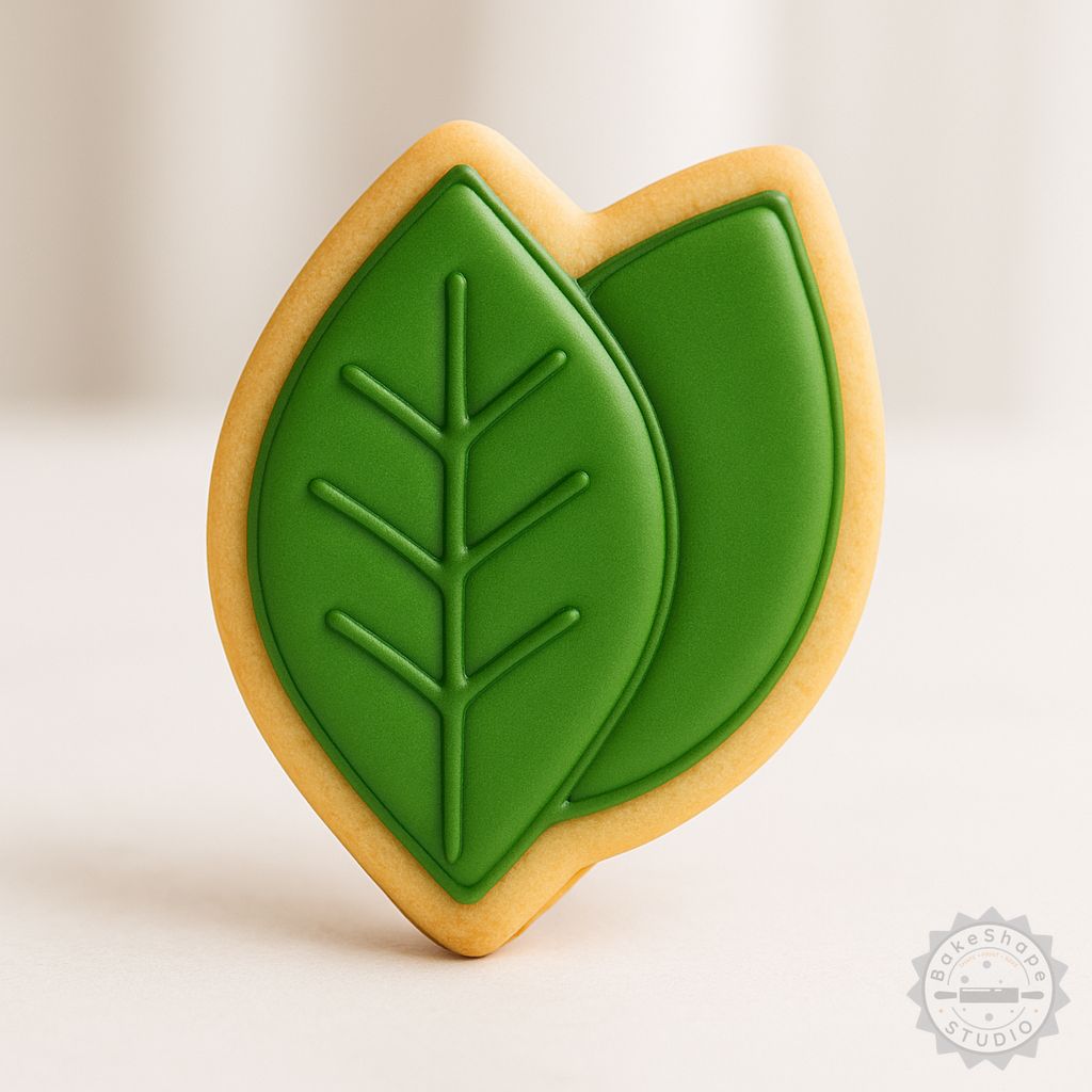 Leaf shape cutter and stamp set STL for 3D printing cookies, fondant, and nature-inspired baking designs