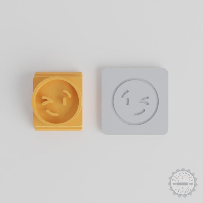 Wink Stamp Tile Set for Clay, Cookies, Fondant – 5 Motif Sizes 20-40mm, Winking Face Emoji Design