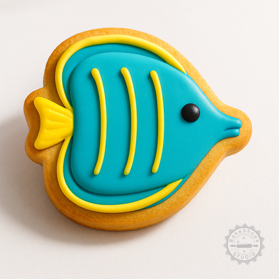 Decorated example 1 of Tropical Fish Cookie Cutter & Stamp Set, 6-Piece, S/M/L, Perfect for Fondant & Baking