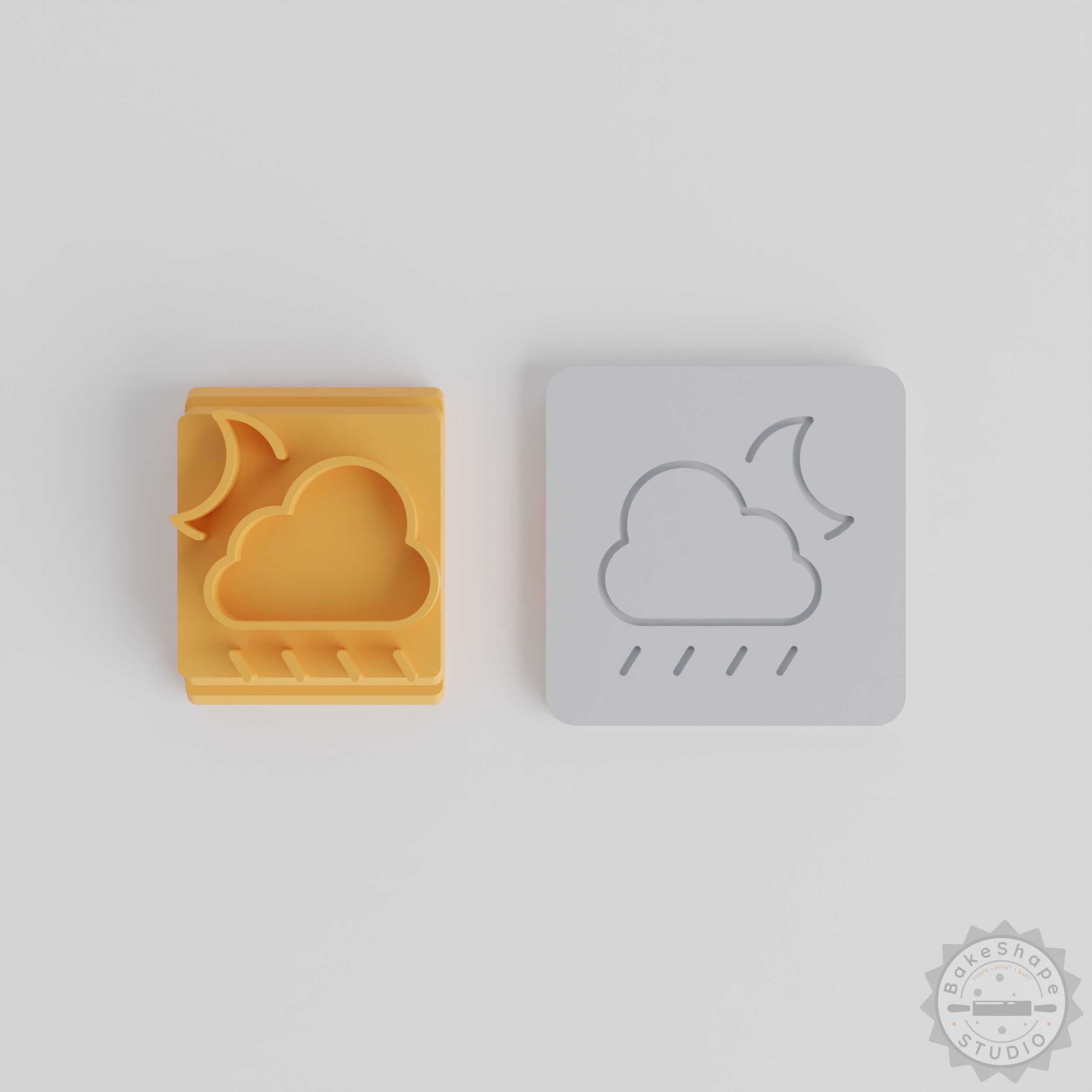 Rain Night Stamp Tile Set, 5 Sizes, Weather Motif for Clay, Cookie, Fondant Crafting