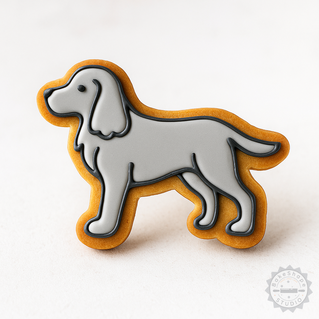 Decorated example 1 of English Springer Shape Cutter & Stamp Set, 6-Piece Cookie & Fondant Tools, S/M/L Sizes