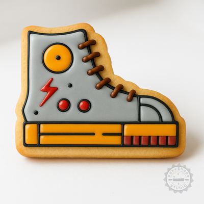 Decorated example 1 of Sneakers Stamp Set for Cookies and Fondant, S/M/L Sizes, 6-Piece Baking Shape Cutter Bundle