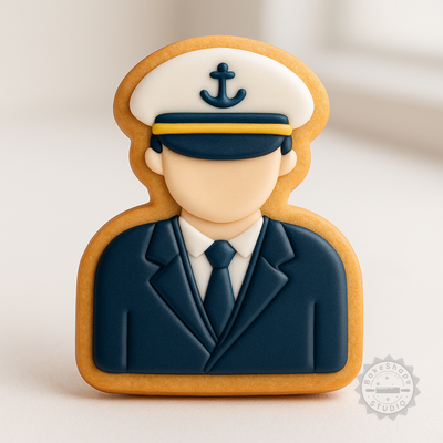 Decorated example 1 of Captain Cookie Cutter and Stamp Set, 6 Piece Set for Fondant and Cookies, Includes S/M/L Sizes