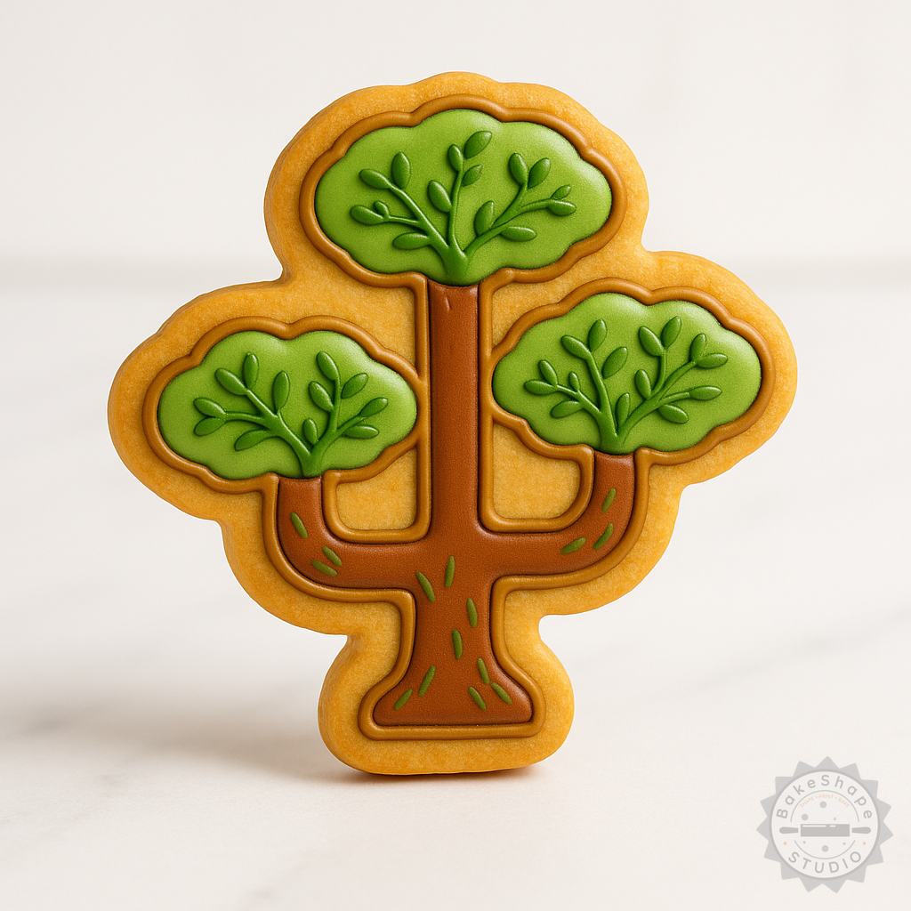 Decorated example 1 of Tall Branching Tree Cookie Cutter and Stamp Set, 6-Piece, Perfect for Cookies and Fondant, S/M/L Sizes