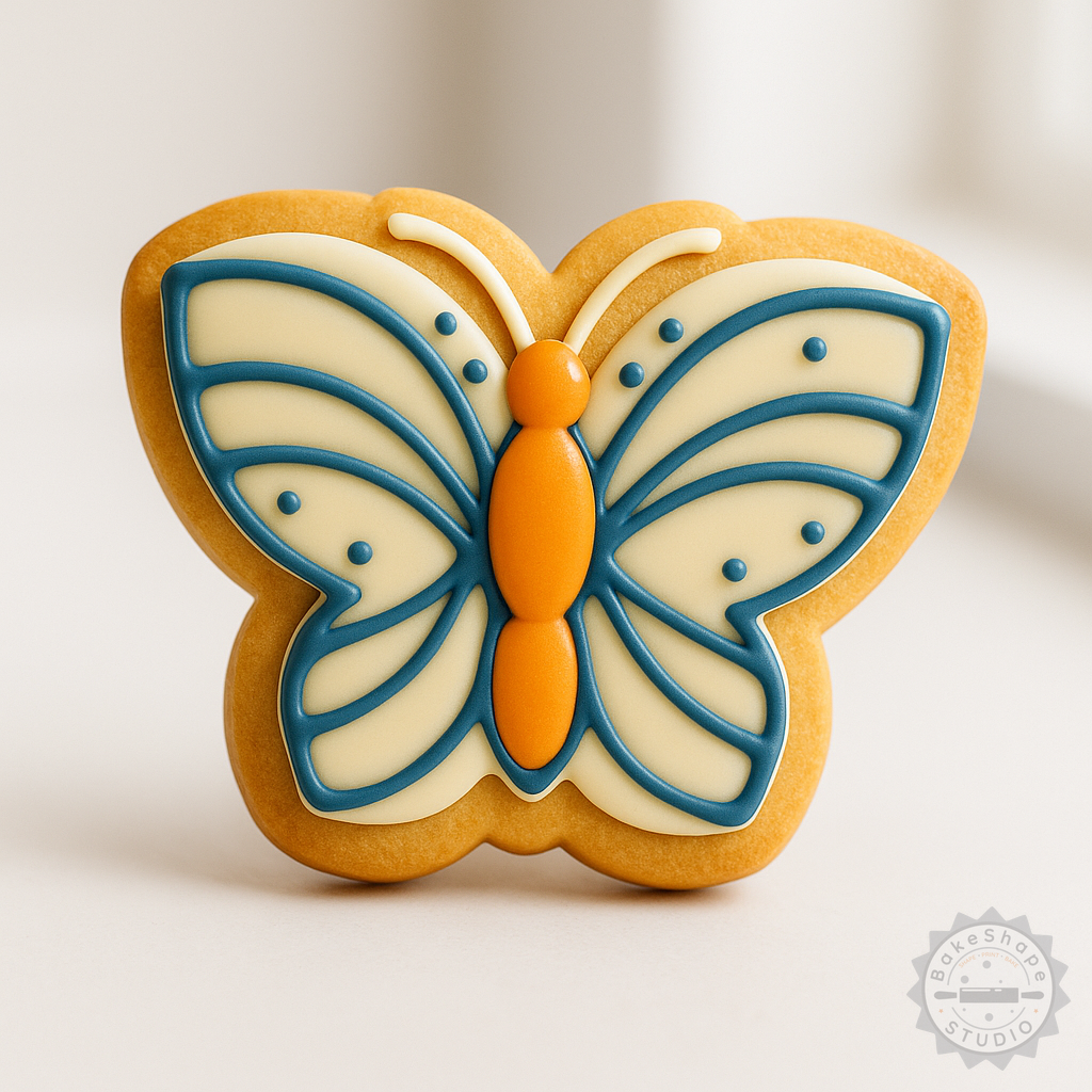 Decorated example 1 of Butterfly Cookie Cutter and Stamp Set, Perfect for Fondant, 6-Piece, S/M/L Sizes