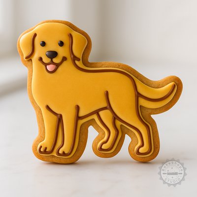 Decorated example 1 of Golden Retriever Cookie Cutter Set, 6 Piece, Perfect for Cookies & Fondant, Includes S/M/L Sizes