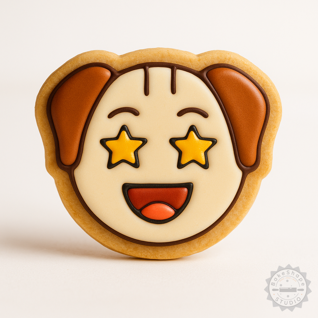 Decorated example 1 of Lucky Shape Cutter and Stamp Set for Cookies, Fondant - Dog Design, 3 Sizes, 6 Pieces