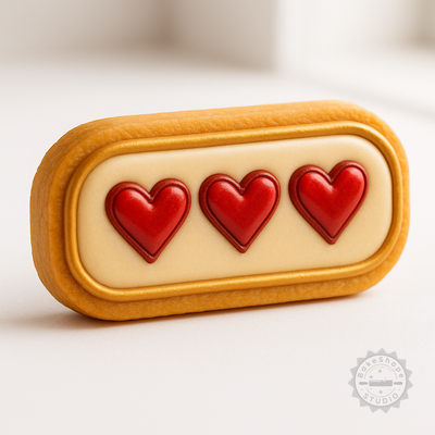 Decorated example 1 of Health Bar Shape Cutter and Stamp Set, Perfect for Cookies and Fondant, 3 Sizes, 6 Pieces