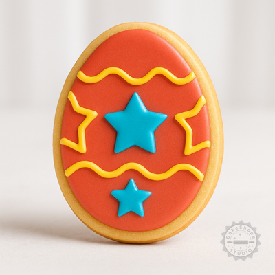 Decorated example 1 of Easter Egg Shape Cutter and Stamp Set for Cookies and Fondant, 3 Sizes, 6 Pieces