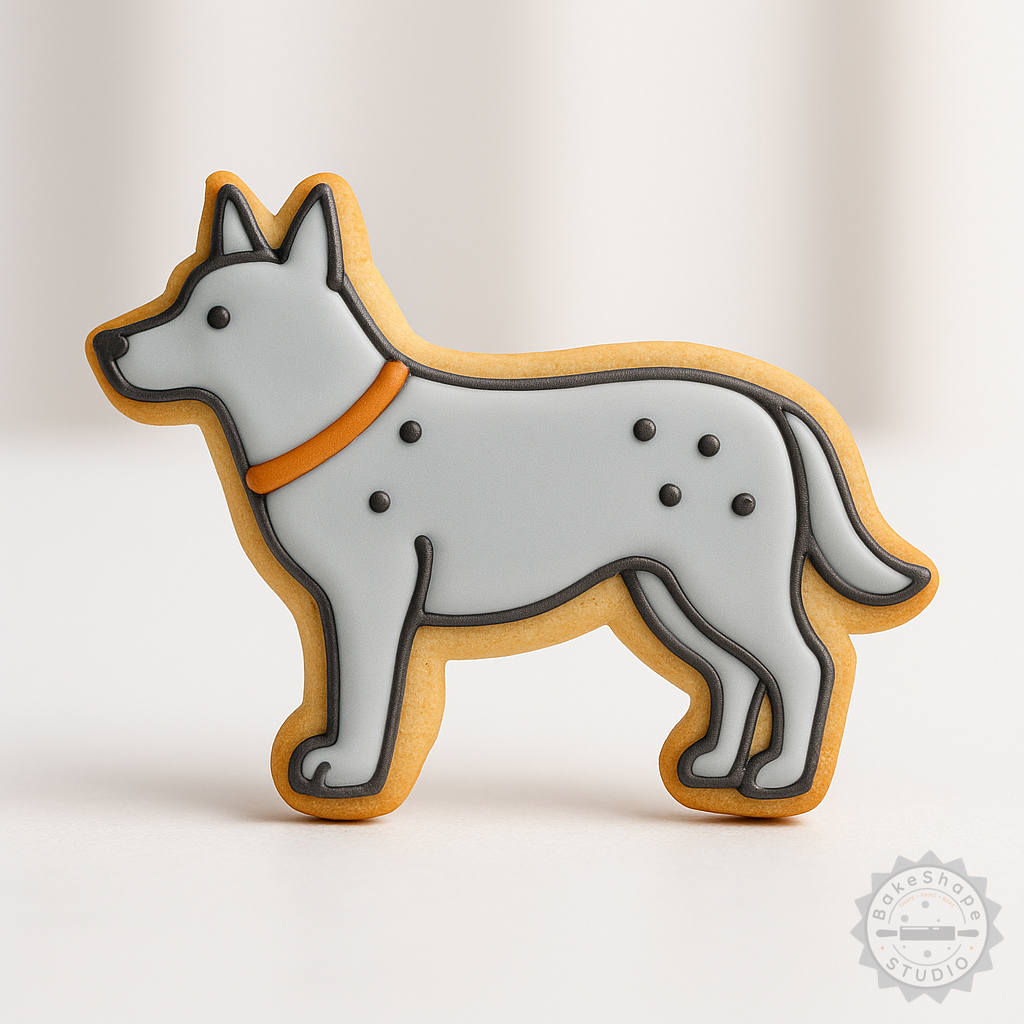 Decorated example 1 of Dog Cookie Cutter and Stamp Set, Perfect for Fondant, 3 Sizes - S/M/L, 6 Pieces
