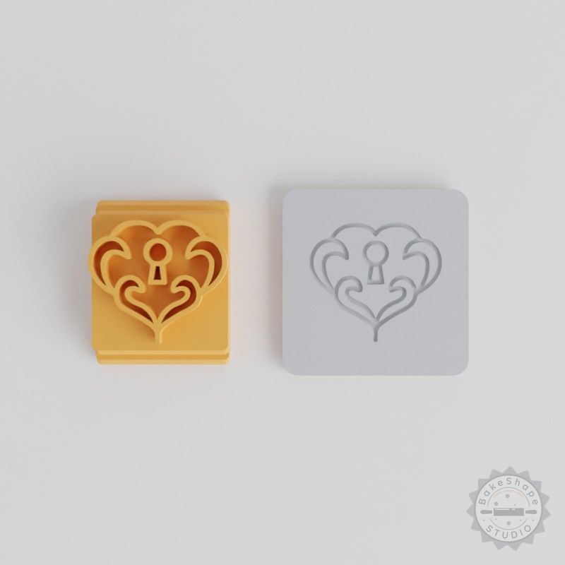 Locked Heart Stamp Tile Set, 5 Sizes for Clay, Cookies, Fondant, Crafts