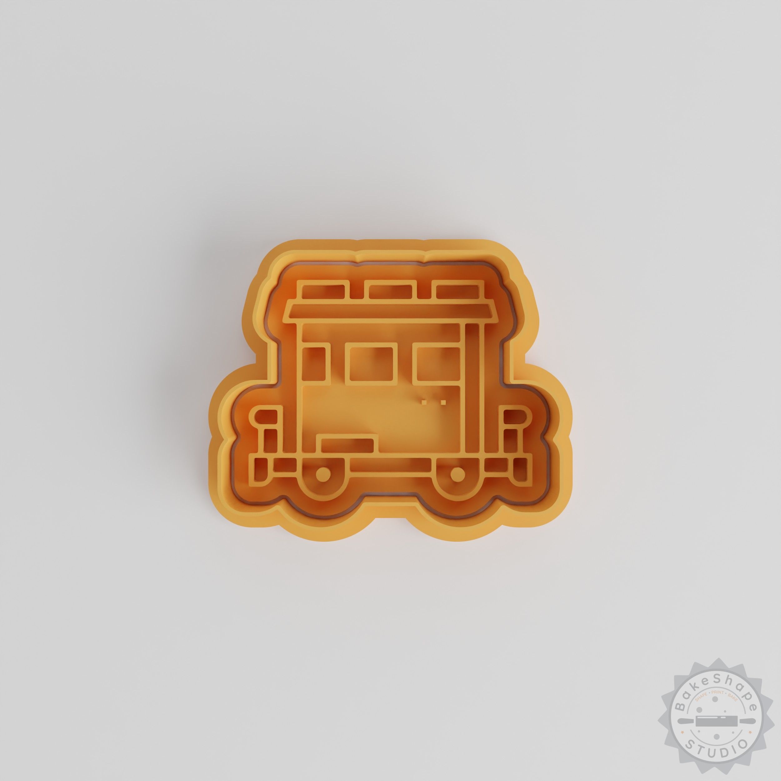 Train shape cookie cutter and stamp set STL for 3D printing, suitable for cookies and fondant decoration
