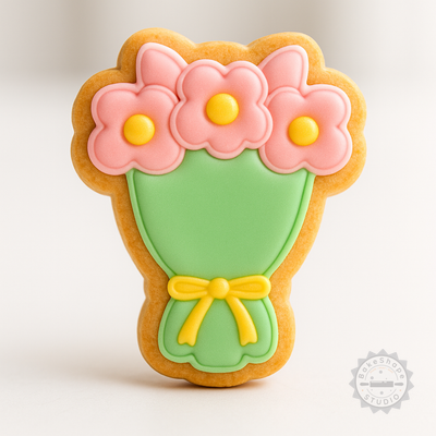 Decorated example 1 of Flower Bouquet Shape Cutter & Stamp Set, 6-Piece, Perfect for Cookies & Fondant, Small/Medium/Large Sizes