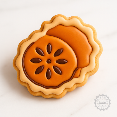 Decorated example 1 of Pie Shape Cutter & Stamp Set, Cookie & Fondant Designs, 6 Pieces, 3 Sizes