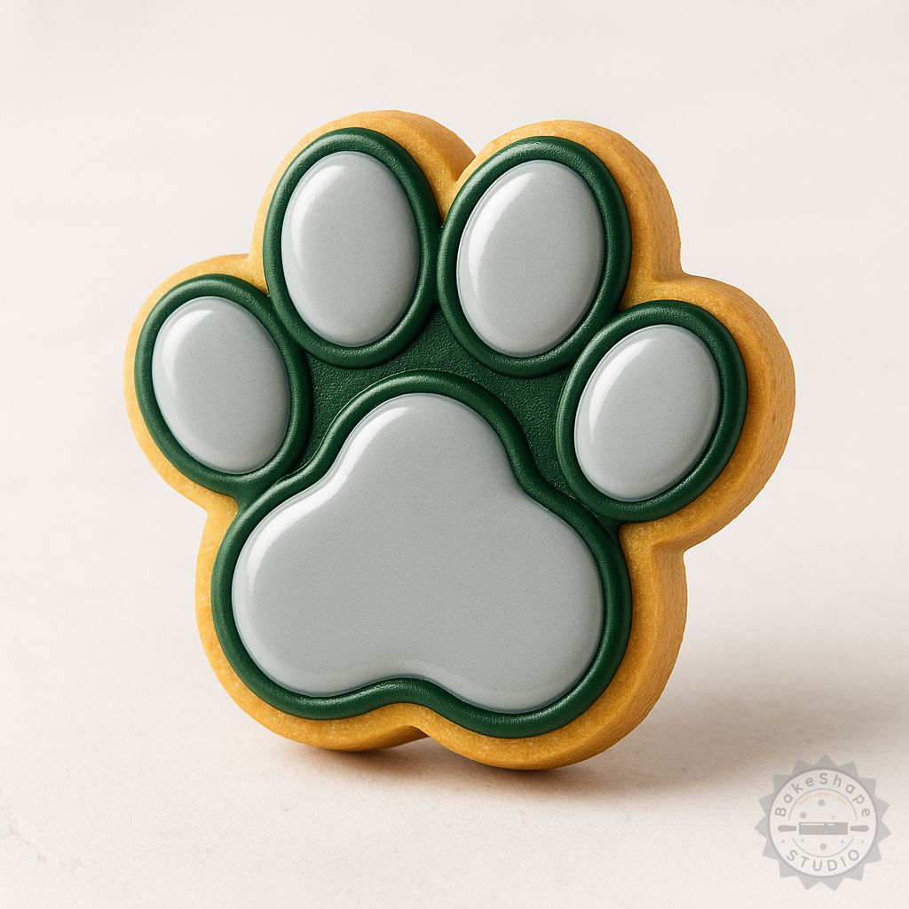 Paw cookie cutter and stamp set STL showing animal footprint shapes in small, medium, and large sizes for 3D printing
