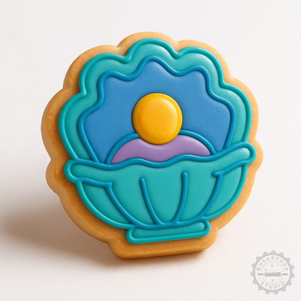 Decorated example 1 of Oyster Shape Cutter and Stamp Set, 6-Piece Cookie and Fondant Shell Designs, S/M/L Sizes