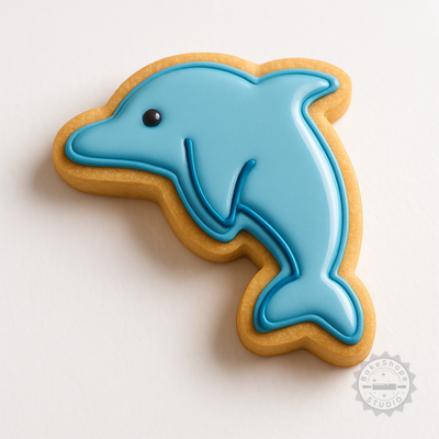 Decorated example 1 of Dolphin Cookie Cutter and Stamp Set, 6-Piece, Fondant & Cookie Baking, Animal Ocean Wildlife Shapes