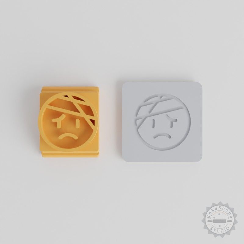 Bandaged Stamp Tile Set, 5 Motif Sizes for Clay and Baking, Injured Face & Hurt Emoji Designs
