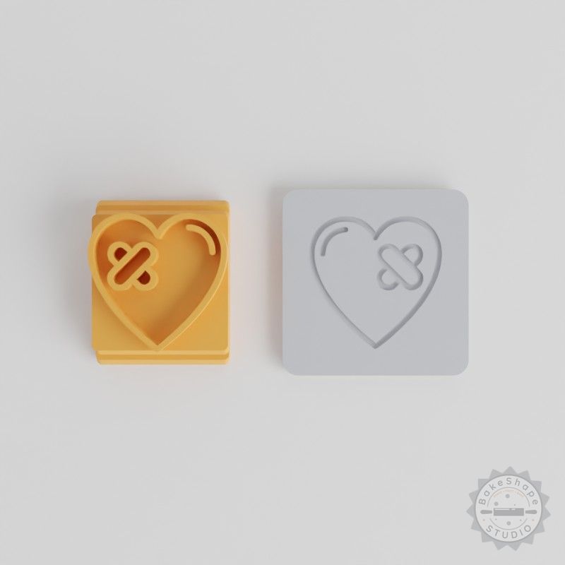 Broken Heart Stamp Tile Set, 5 Sizes for Clay, Cookies & Fondant, Heart Design