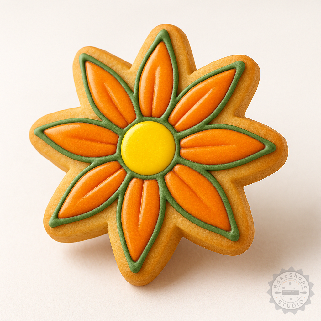 Decorated example 1 of Gazania Shape Cutter and Stamp Set, Perfect for Cookies and Fondant, Includes 6 Pieces in S/M/L Sizes