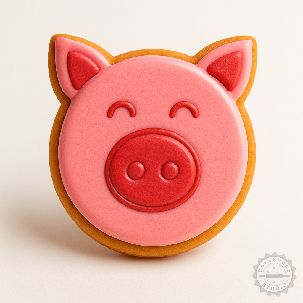 Decorated example 1 of Pig Cookie Cutter Stamp Set, 6-Piece Farm Animal Fondant Molds, S/M/L Sizes