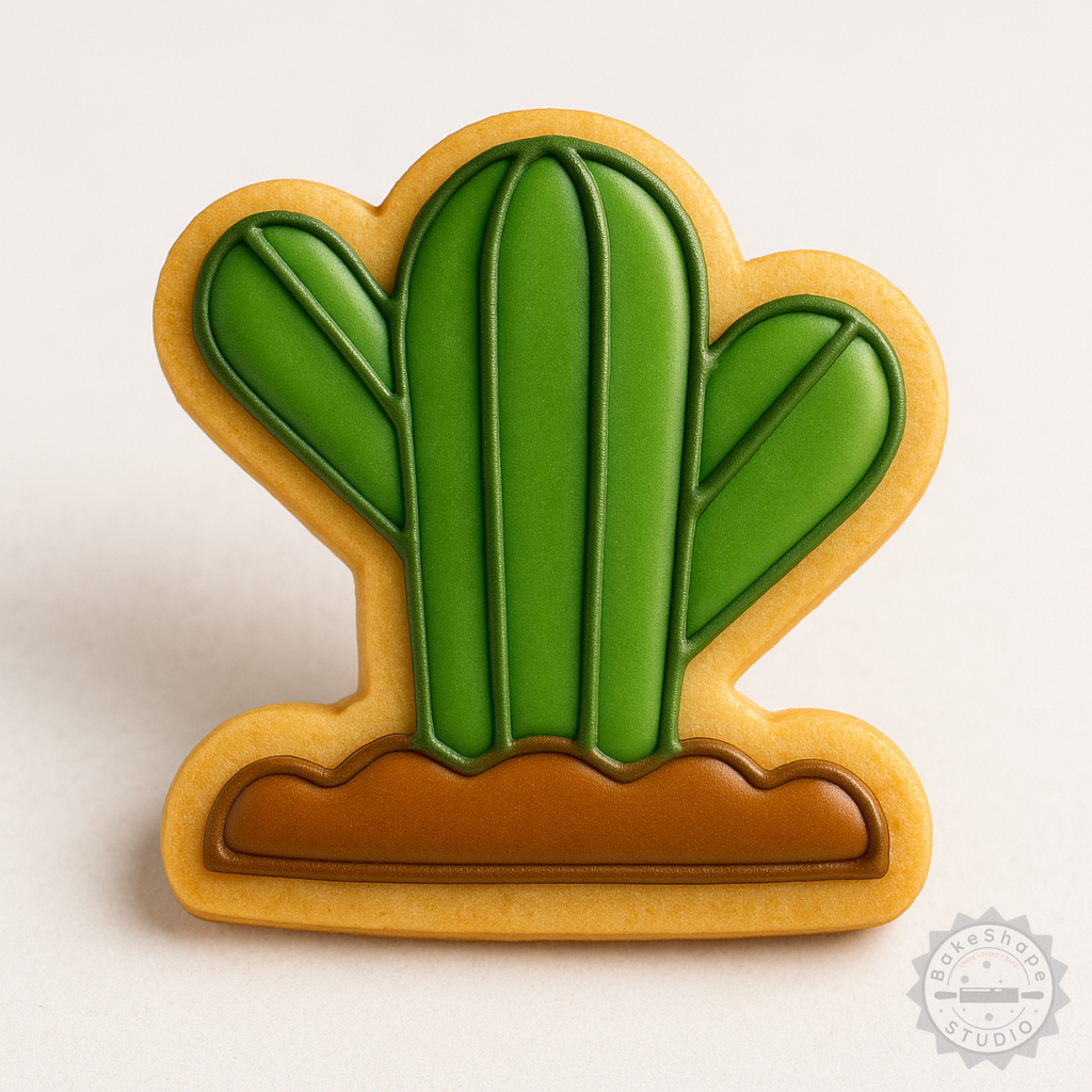 Decorated example 1 of Cactus Cookie, Fondant Cutters and Stamp Set, 6-Piece Collection, Small/Medium/Large, Perfect for Baking and Cake Decorating