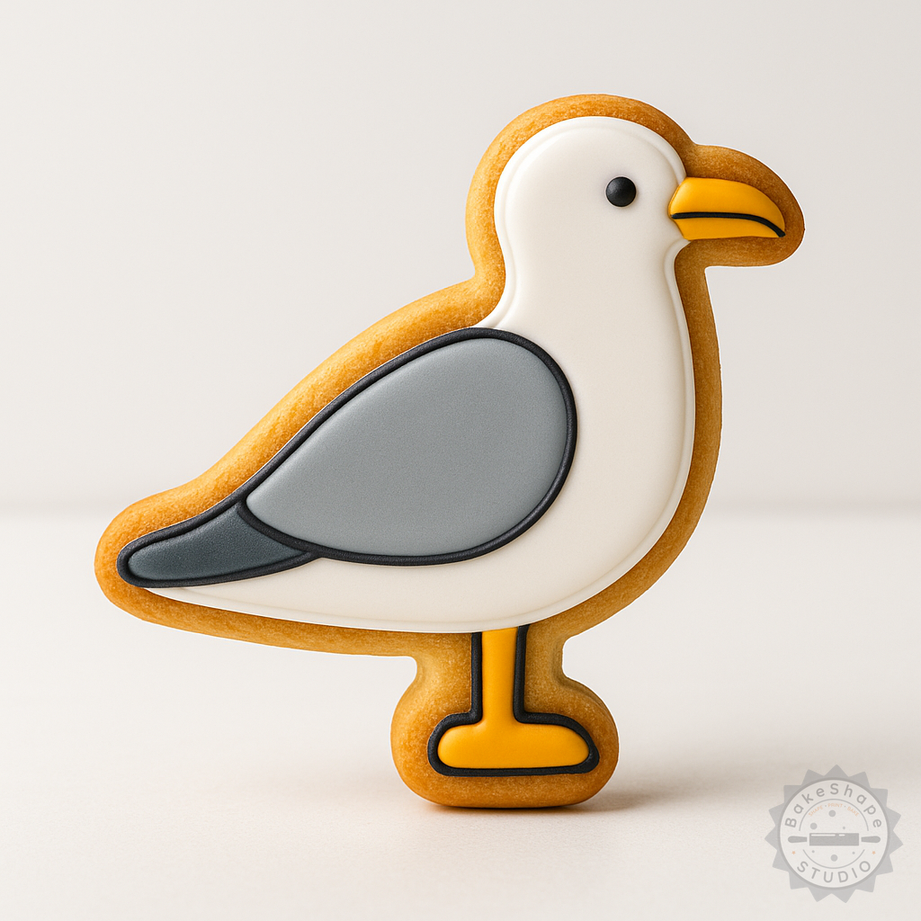 Decorated example 1 of Seagull Bird Cookie Cutter Set with 6 Pieces, Shape and Stamp, Perfect for Fondant and Pastry Decor, Includes S/M/L Sizes