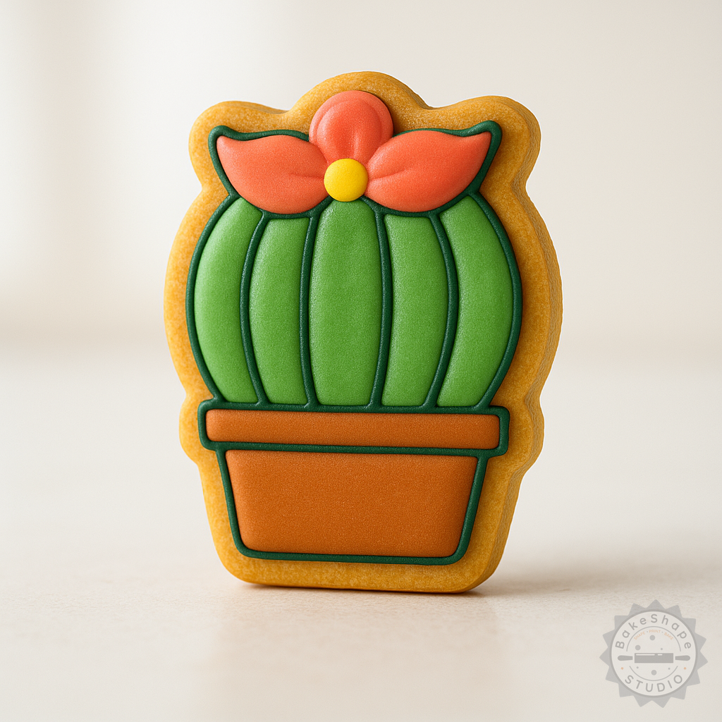 Decorated example 1 of Cactus with Flower Cookie Cutter and Stamp Set, 6-Piece Multi-Size Shape & Stamp for Fondant Cookies