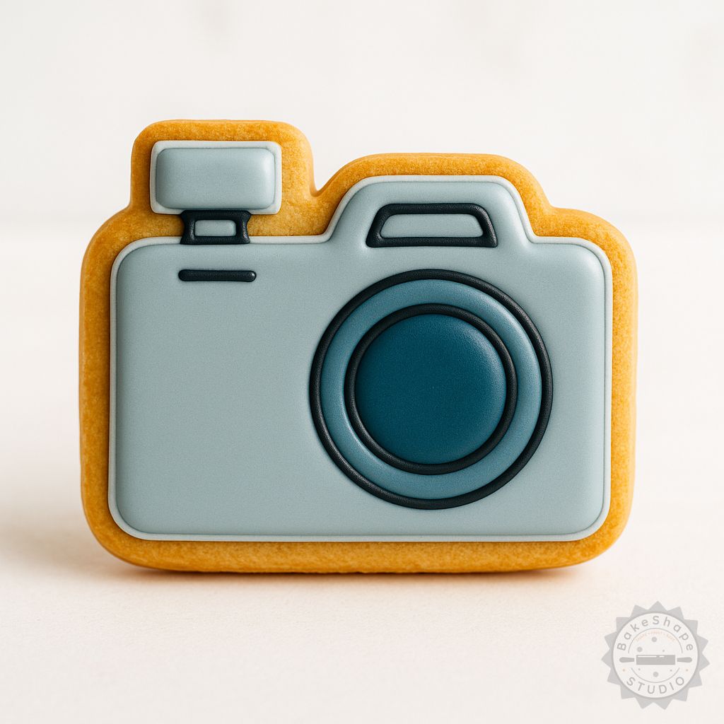 Camera theme cookie cutter and stamp set STL for 3D printing small medium and large sizes