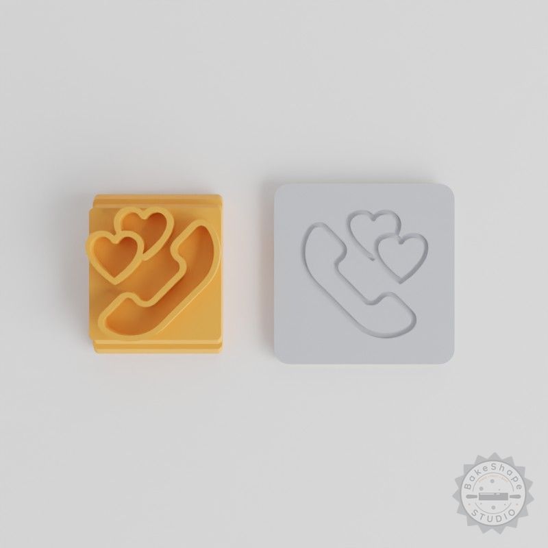 Phone Call Stamp Tile Set, 5 Sizes for Clay, Cookie, Fondant Designs, Heart Love Romantic Talk Motifs