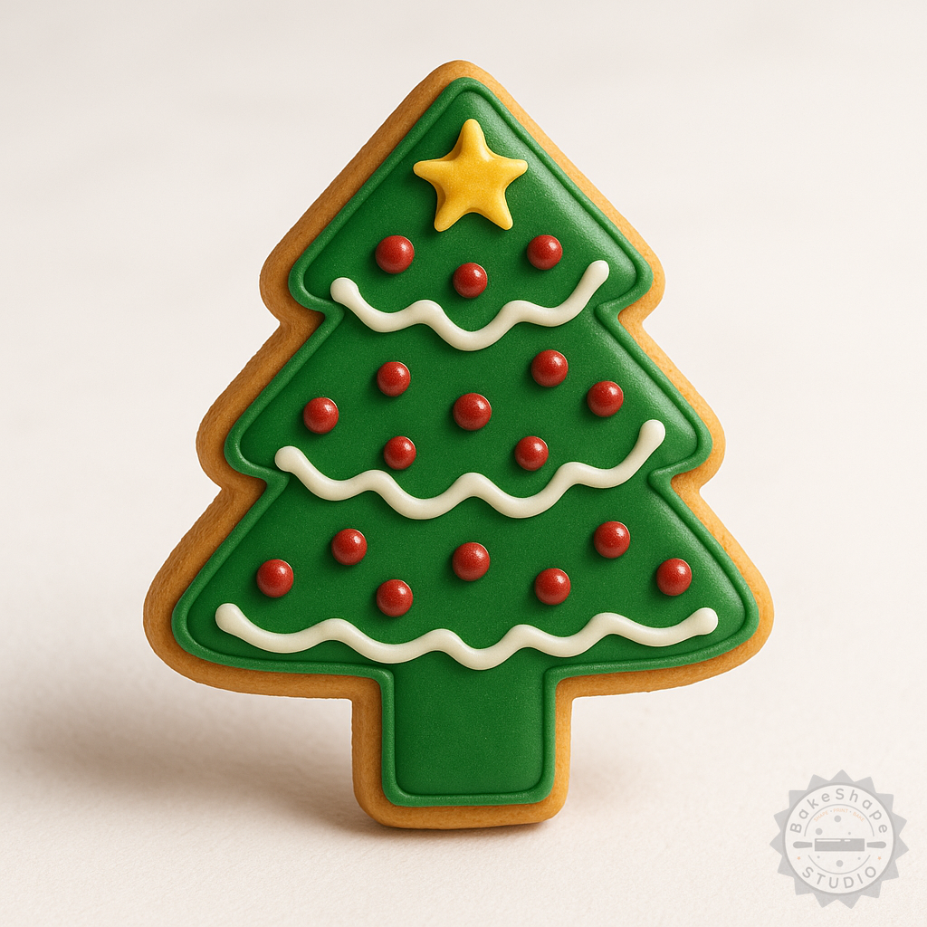 Decorated example 1 of Christmas Tree Cookie Cutter & Stamp Set, Holiday Baking Tools, 6 Pieces, S/M/L Sizes