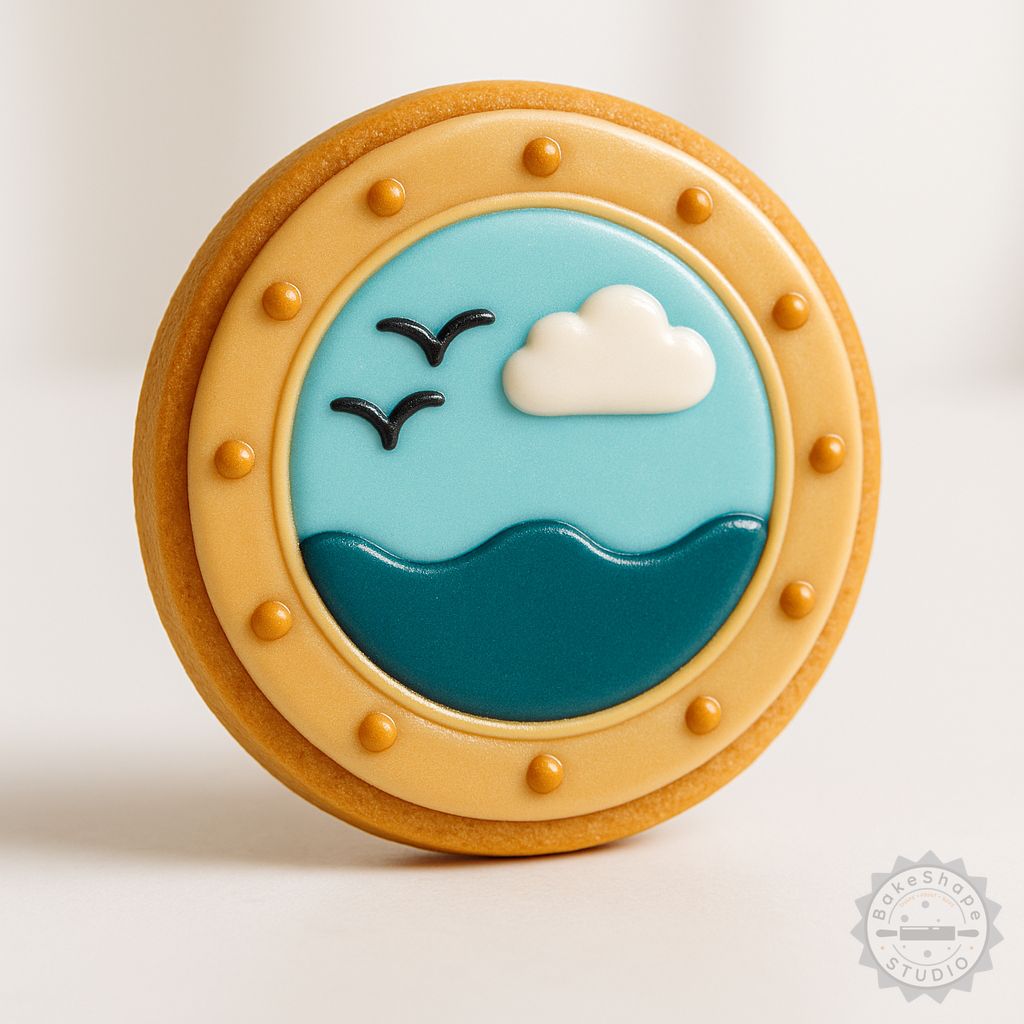 Ship porthole cookie cutter and stamp STL set for nautical-themed 3D printed cookies and fondant decorations