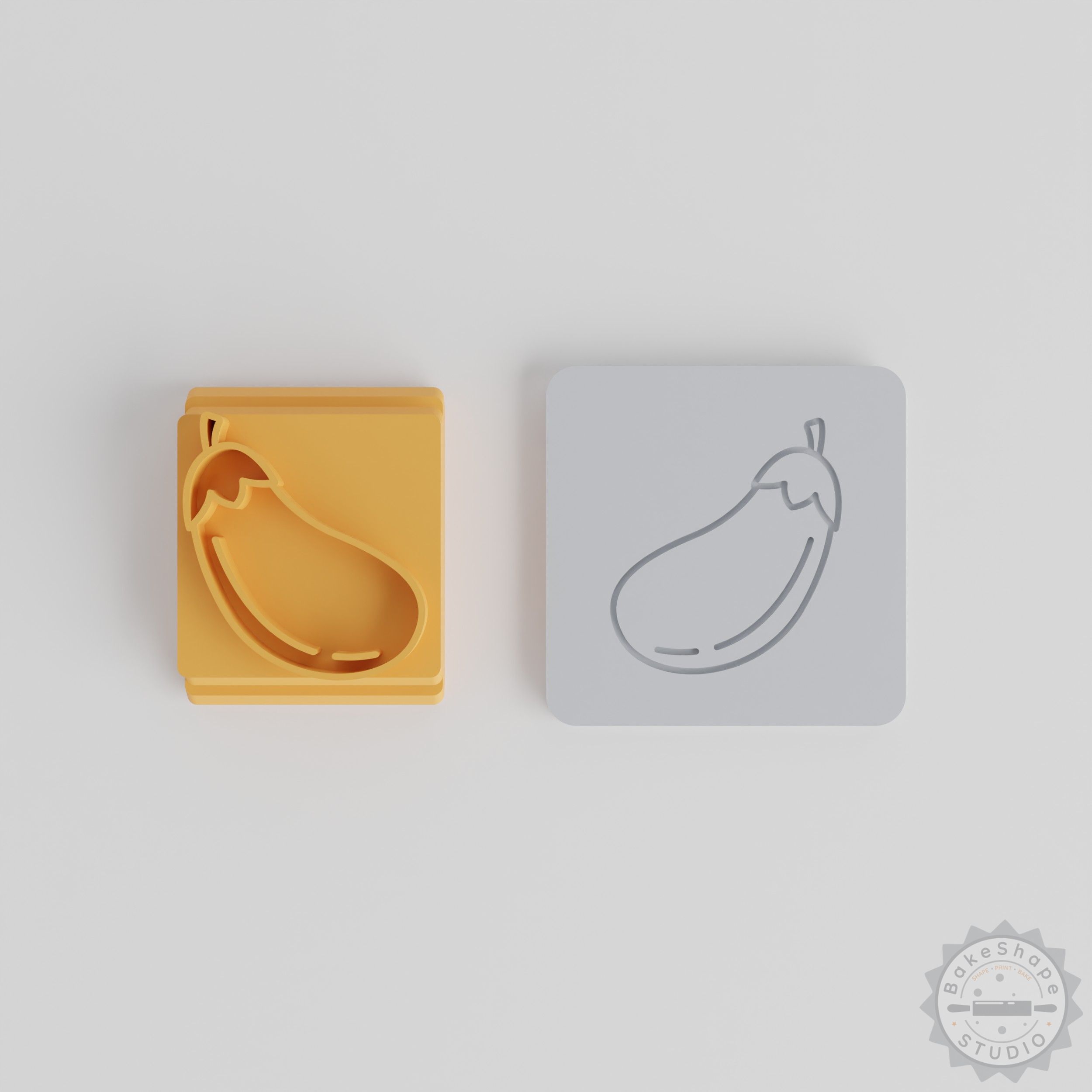 Eggplant Stamp Tile Set for Clay, Cookies, Fondant, 5 Sizes 20-40mm, Organic Vegetable Design