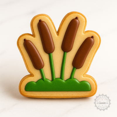 Decorated example 1 of Cattail Shape Cutter and Stamp Set for Cookies and Fondant, 6 Pieces, S/M/L Sizes