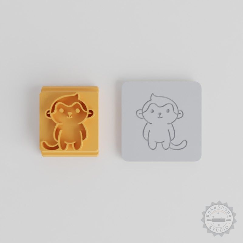Monkey Stamp Tile Set, 5 Sizes for Clay and Cookies, Animal Motif
