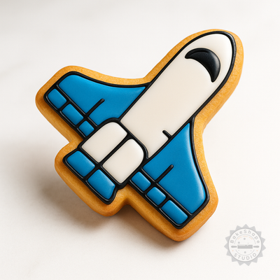Decorated example 1 of Space Shuttle Cookie Cutter Set, Shape & Stamp for Cookies, Fondant, 6-Piece, S/M/L Sizes