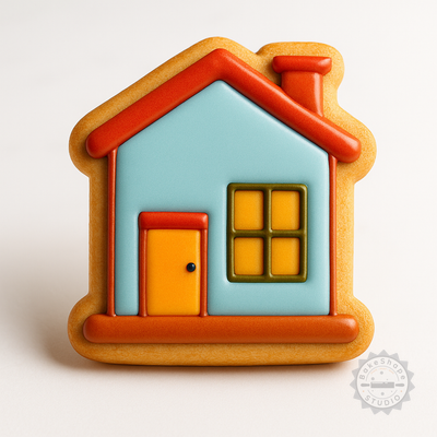 Decorated example 1 of House Shaped Cookie Cutter and Stamp Set, 6-Piece, Perfect for Cookies & Fondant
