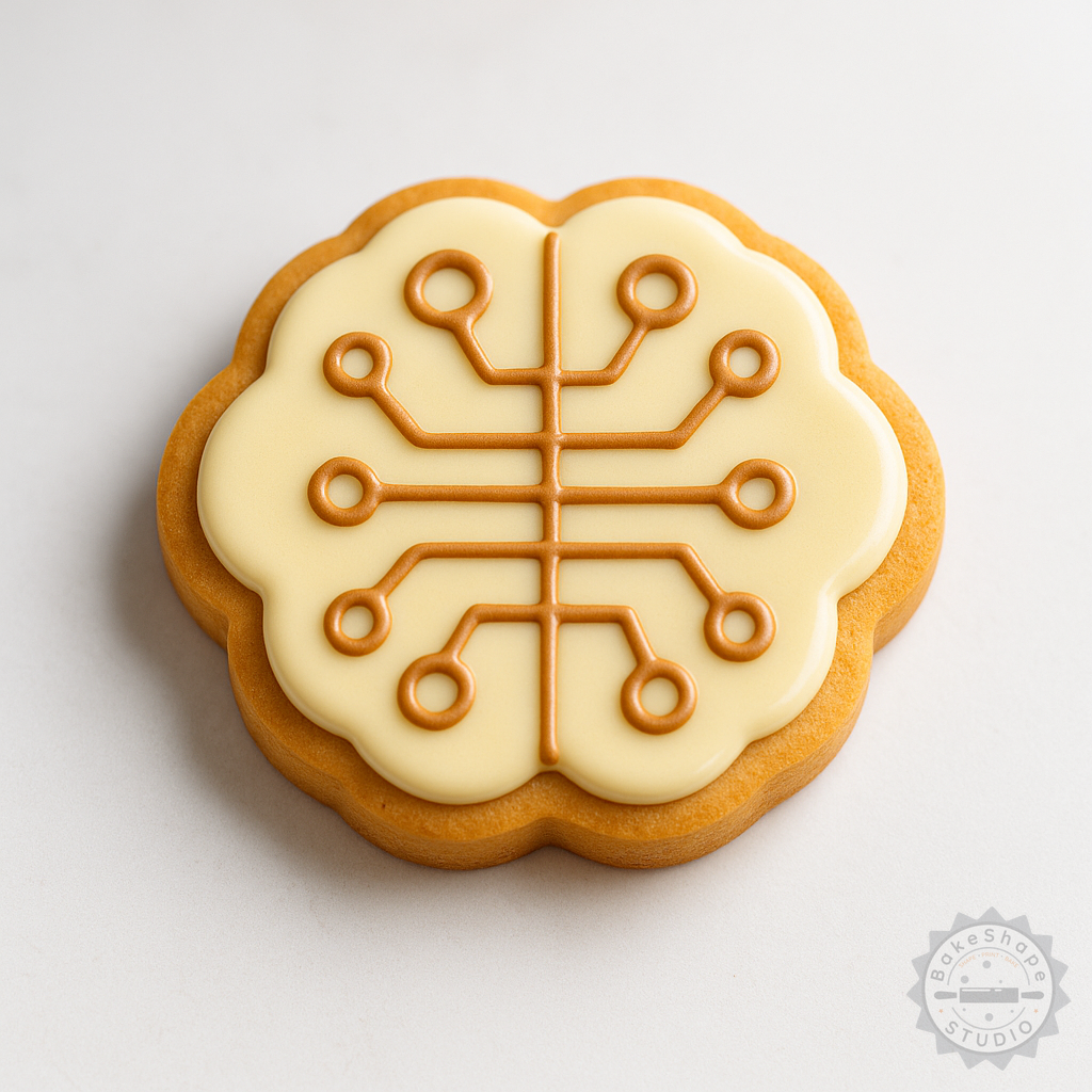 Decorated example 1 of Brain Simulation Cookie Cutter & Stamp Set, 6-Piece Baking Tool for Cookies, Fondant, S/M/L Sizes