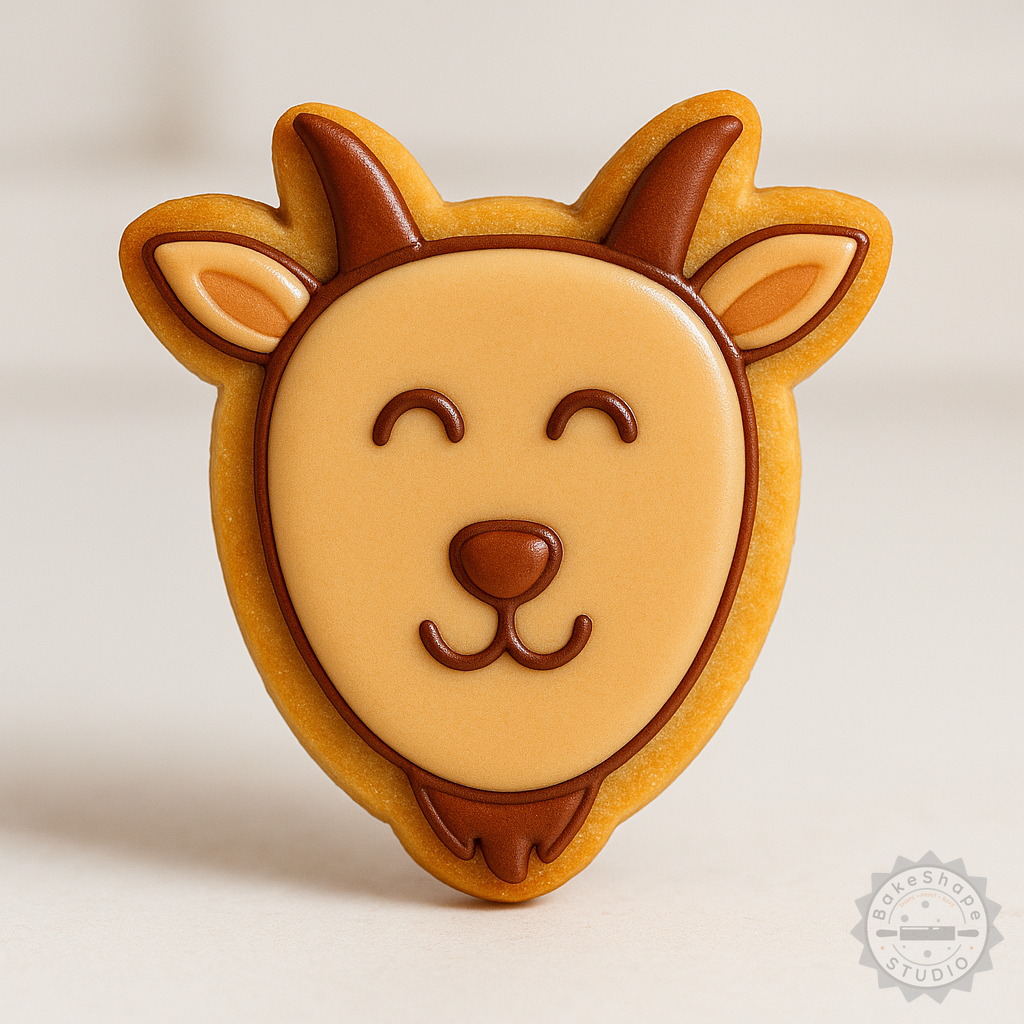 Decorated example 1 of Goat Cookie Cutter and Stamp Set, 6-Piece, S/M/L, Perfect for Fondant, Farm Animal Shape